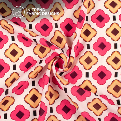 Pink Geometric Floral Digital Print BSY Crepe Fabric