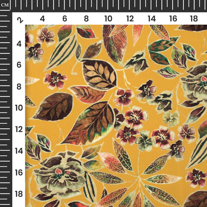 Mustard Yellow and Brown Floral Digital Print BSY Crepe Fabric