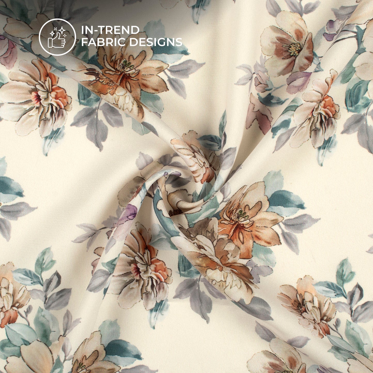 Attractive Off-White Floral Digital Print BSY Crepe Fabric