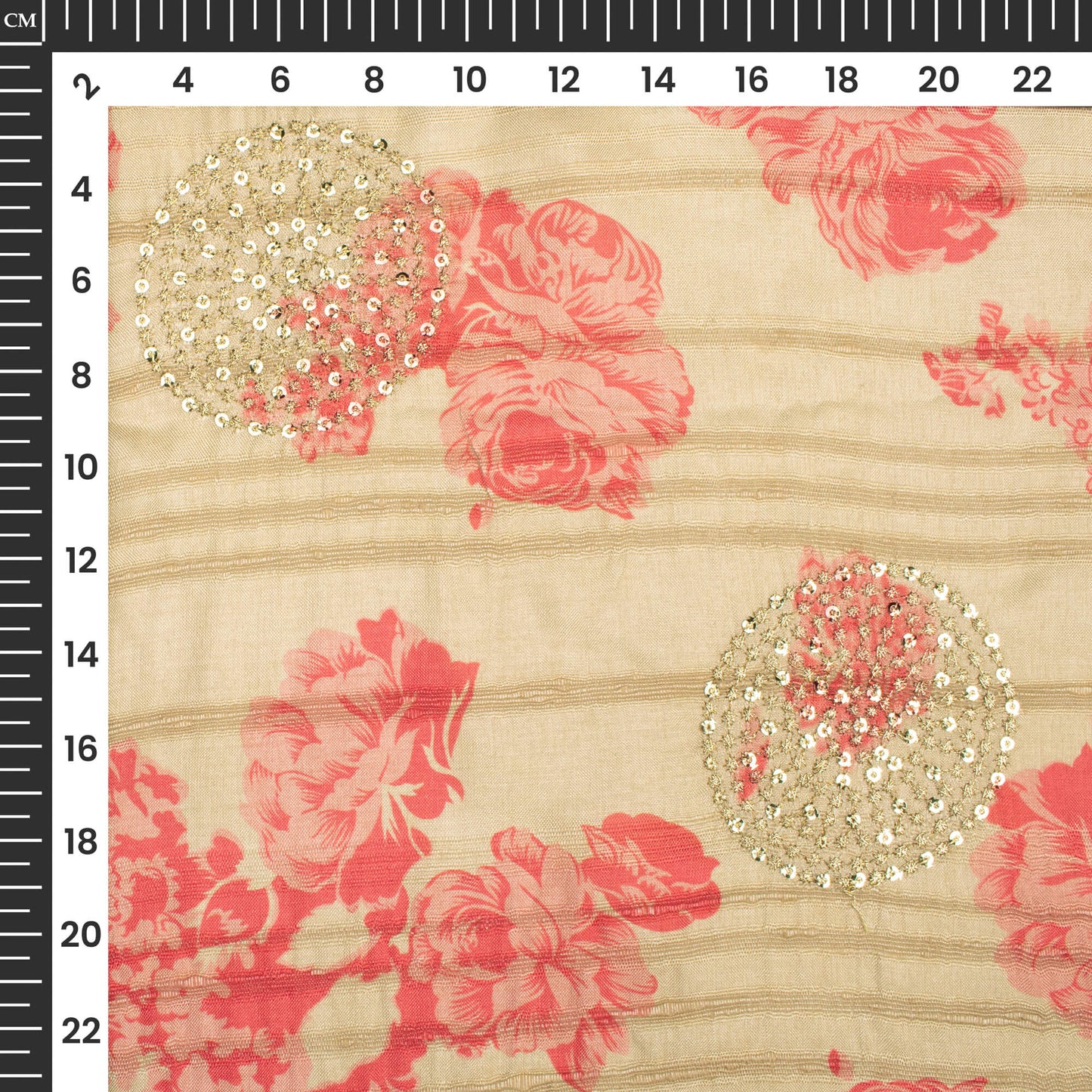 Blush Pink Floral Digital Print Butta Sequins Embroidery On Heritage Art Silk Fabric
