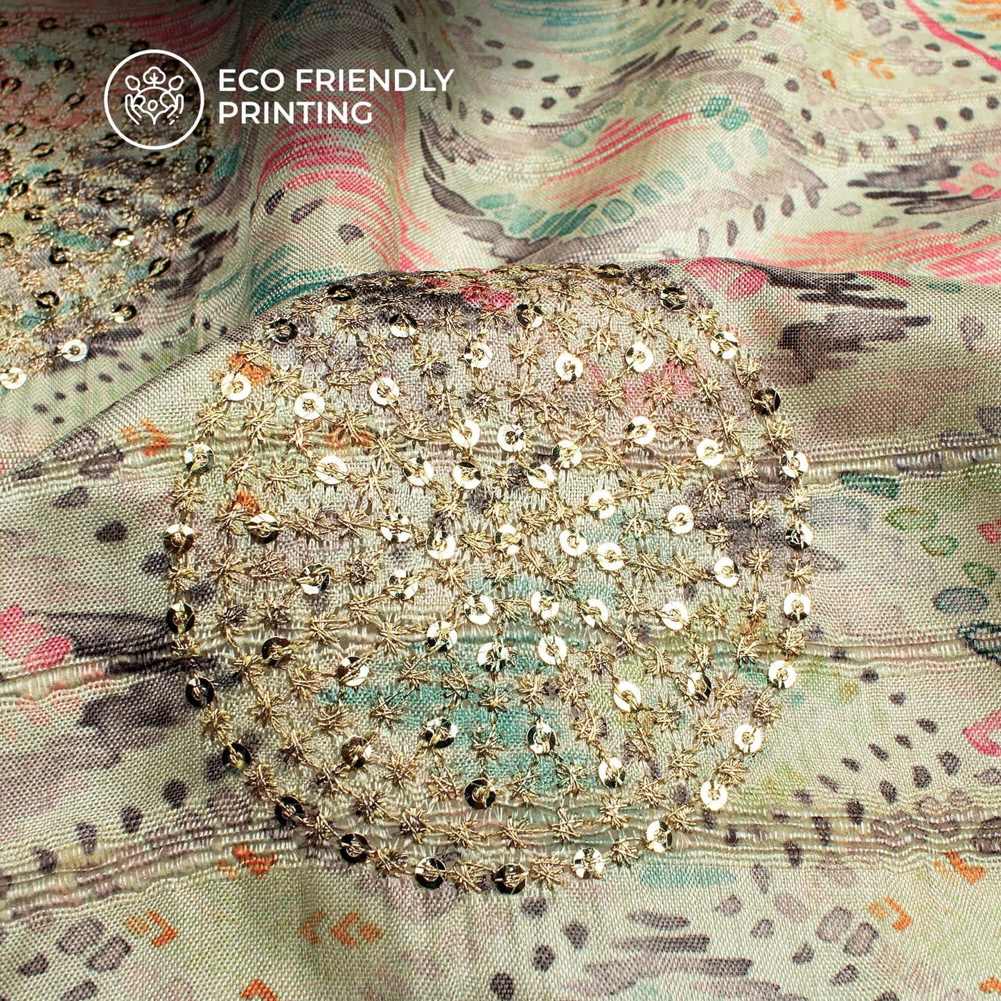 Smart Geometric Digital Print Butta Sequins Embroidery On Heritage Art ...