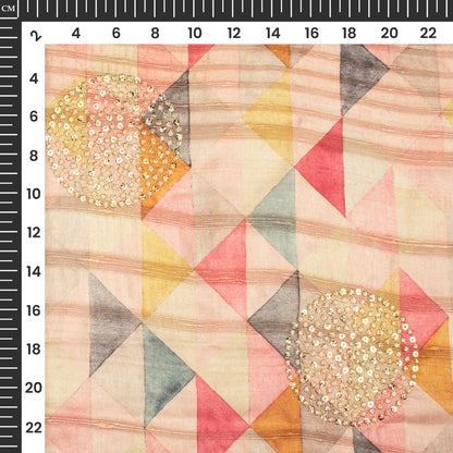 Stunning Abstract Digital Print Butta Sequins Embroidery On Heritage Art Silk Fabric
