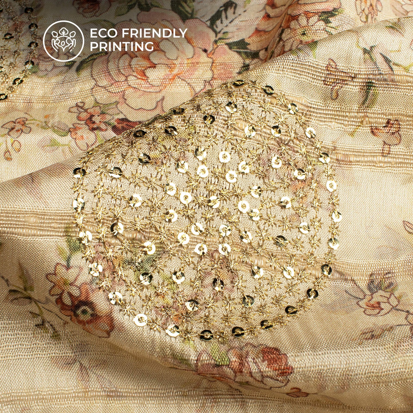 Vintage Floral Digital Print Butta Sequins Embroidery On Heritage Art ...