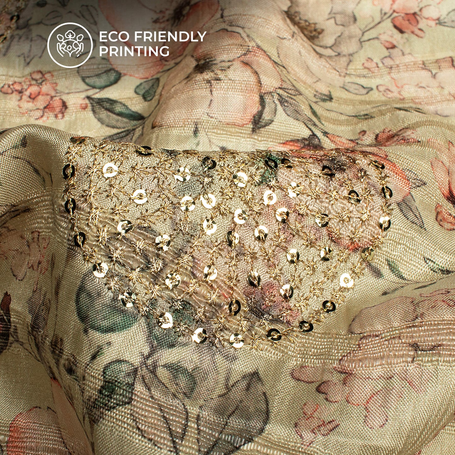 Tea Green And Beige Floral Digital Print Butta Sequins Embroidery On H ...