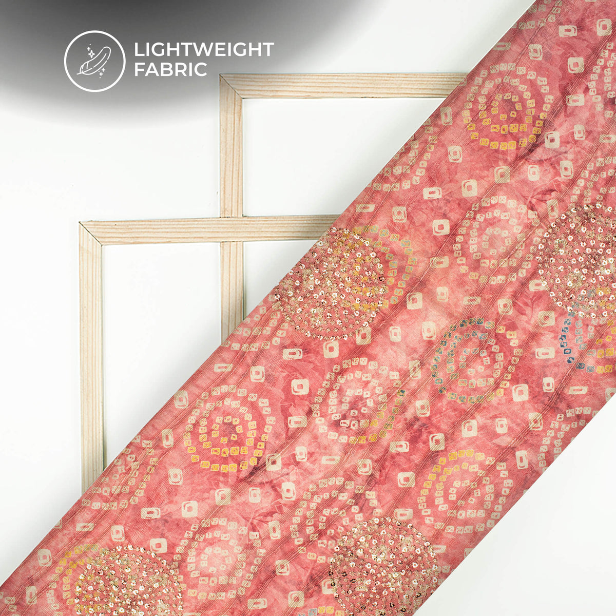 Trendy Pink Bandhani Digital Print Butta Sequins Embroidery On Heritage Art Silk Fabric