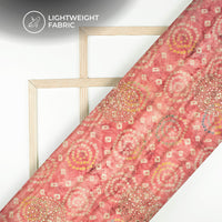 Trendy Pink Bandhanii Digital Print Butta Sequins Embroidery On Heritage Art Silk Fabric