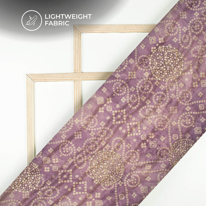 Heather Purple And White Bandhanii Digital Print Butta Sequins Embroidery On Heritage Art Silk Fabric