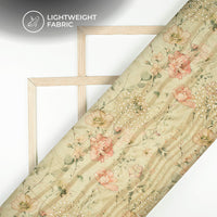 Sage Green And Pink Floral Digital Print Butta Sequins Embroidery On Heritage Art Silk Fabric