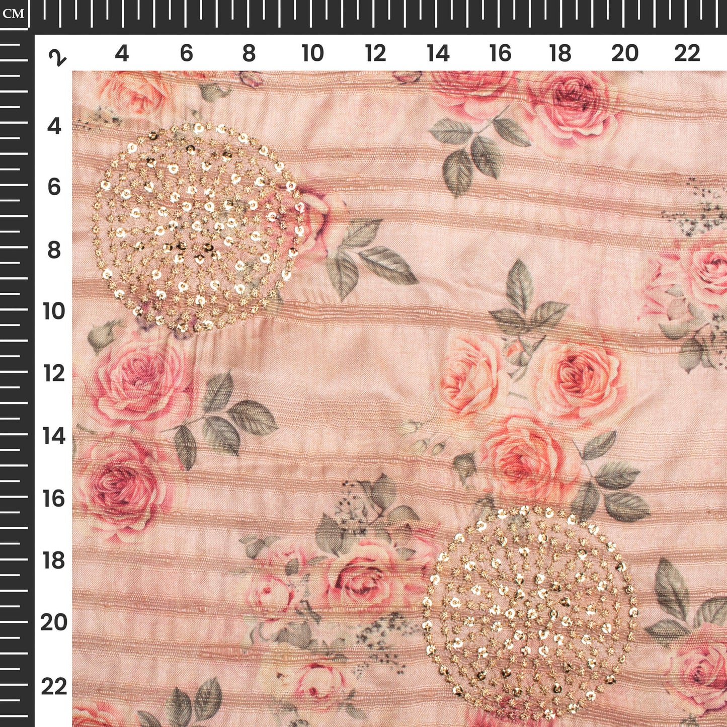 Exclusive Pink Floral Digital Print Butta Sequins Embroidery On Heritage Art Silk Fabric