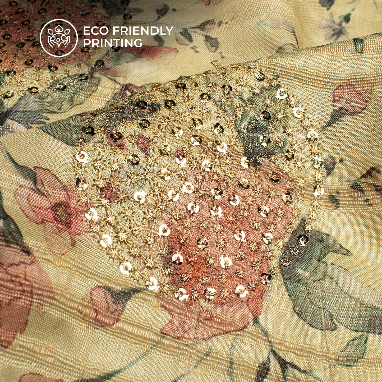 Vintage Floral Digital Print Butta Sequins Embroidery On Heritage Art ...