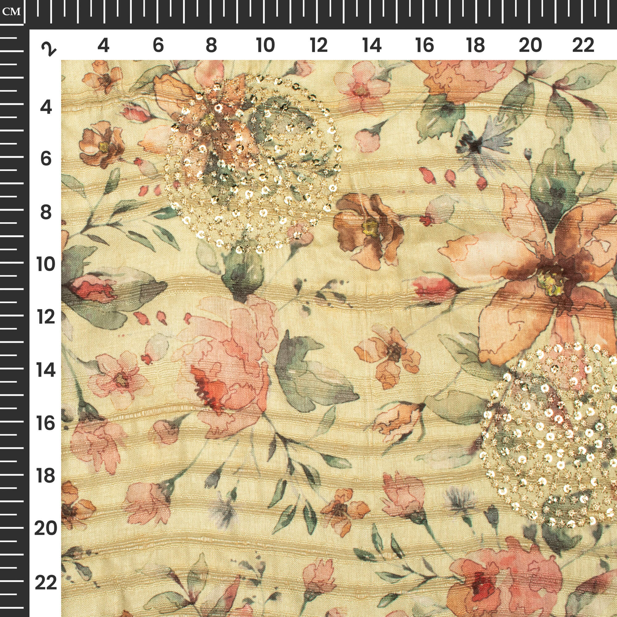 Vintage Floral Digital Print Butta Sequins Embroidery On Heritage Art ...