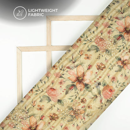 Vintage Floral Digital Print Butta Sequins Embroidery On Heritage Art Silk Fabric