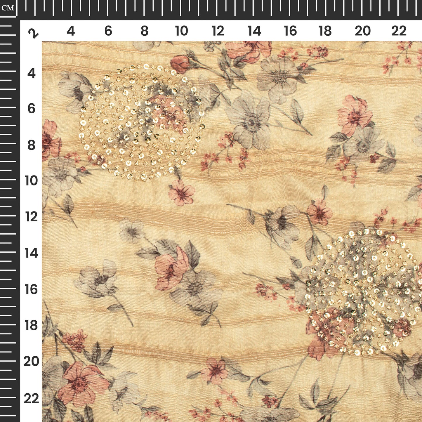 Lovely Floral Digital Print Butta Sequins Embroidery On Heritage Art Silk Fabric