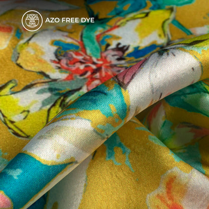 Bright Classic Floral Digital Print Japan Satin Fabric