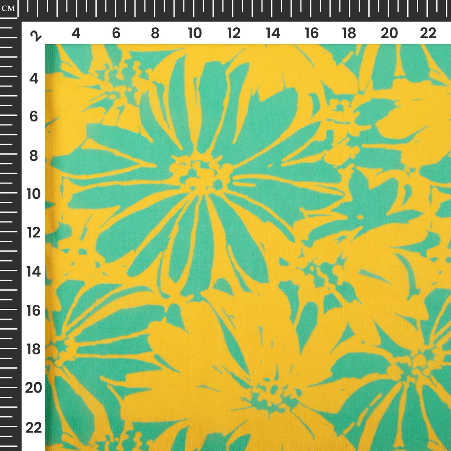 Teal Green And Yellow Floral Digital Print Muslin Fabric