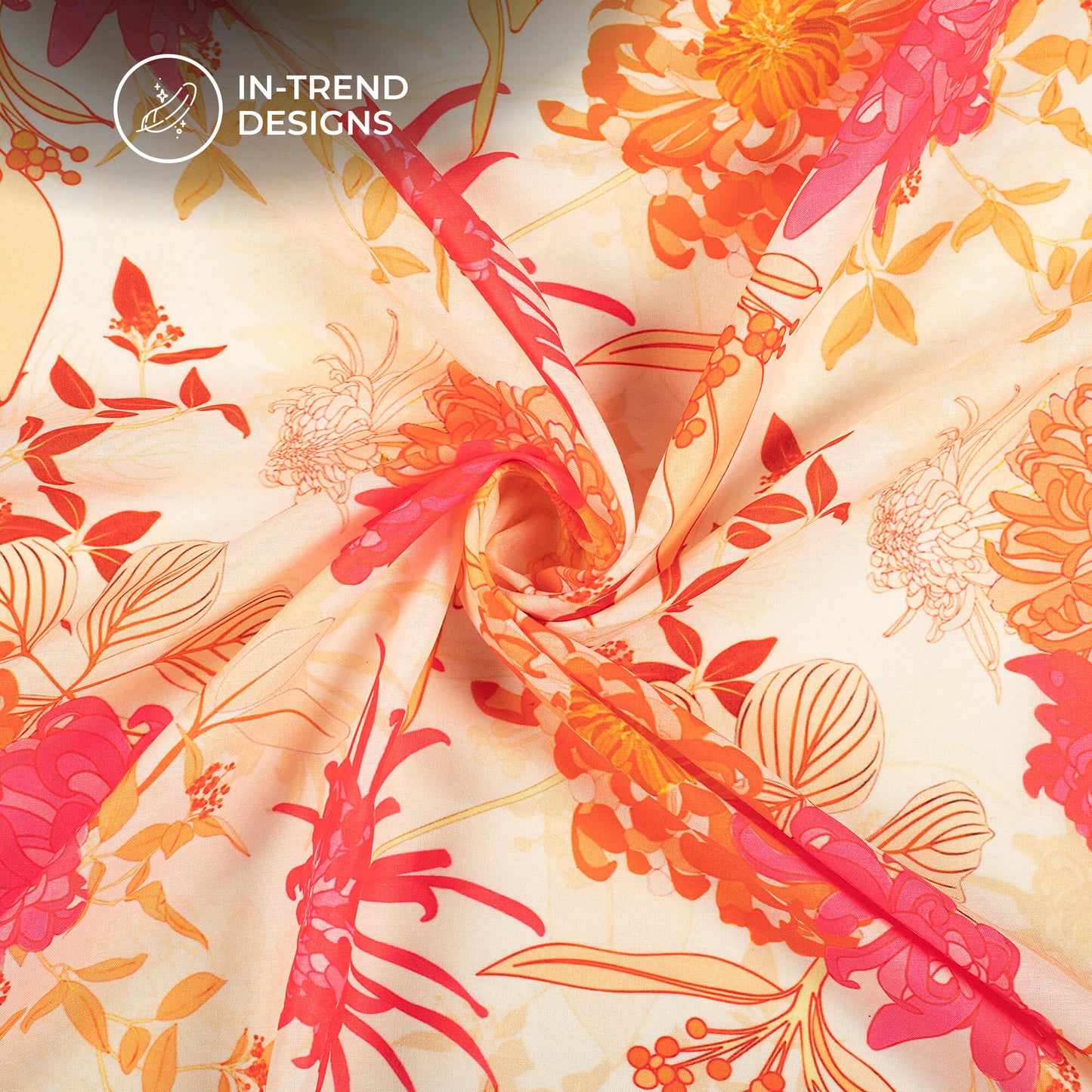 Attractive Pink Floral Digital Print Muslin Fabric