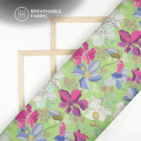 Stylish Green Floral Digital Print Poly Cambric Fabric