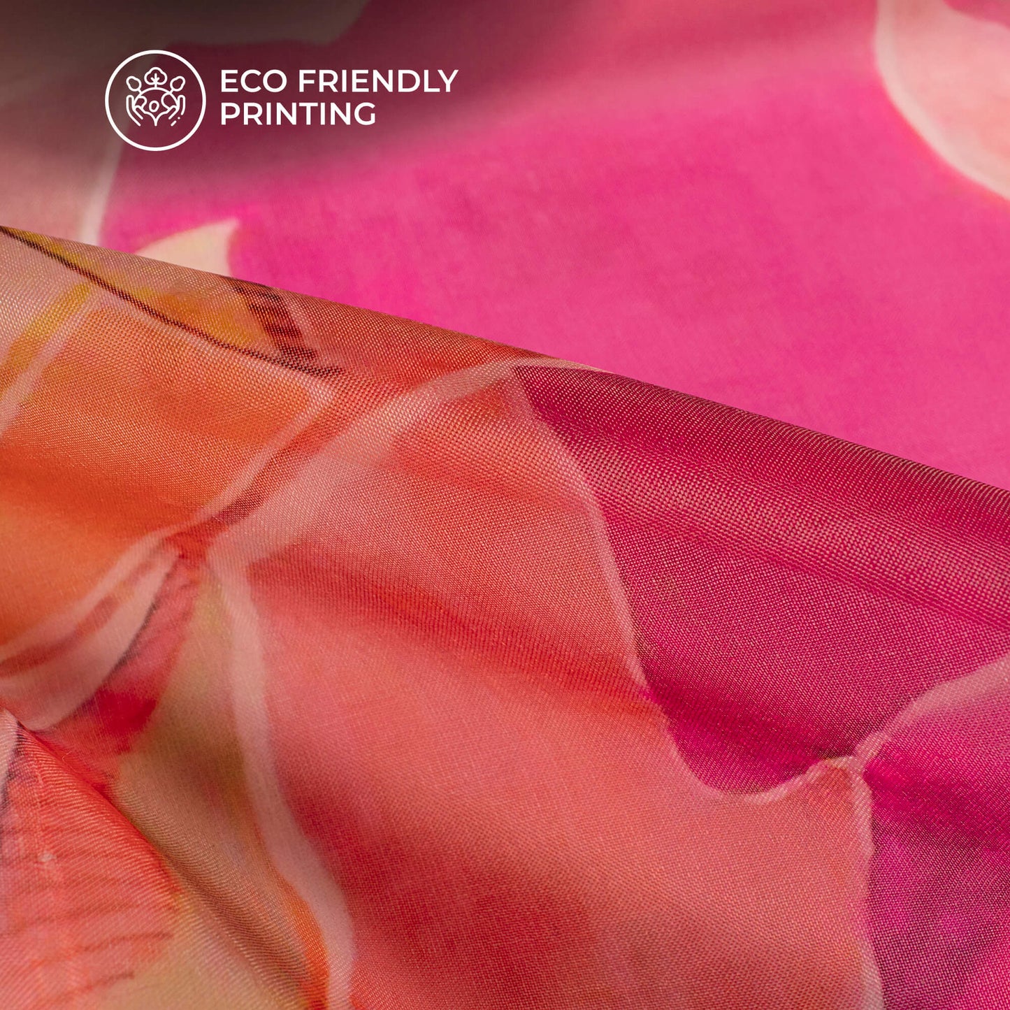 Beautiful Pink Leafage Digital Print Premium Liquid Organza Fabric