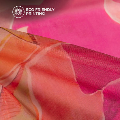 Beautiful Pink Leafage Digital Print Organza Satin Fabric
