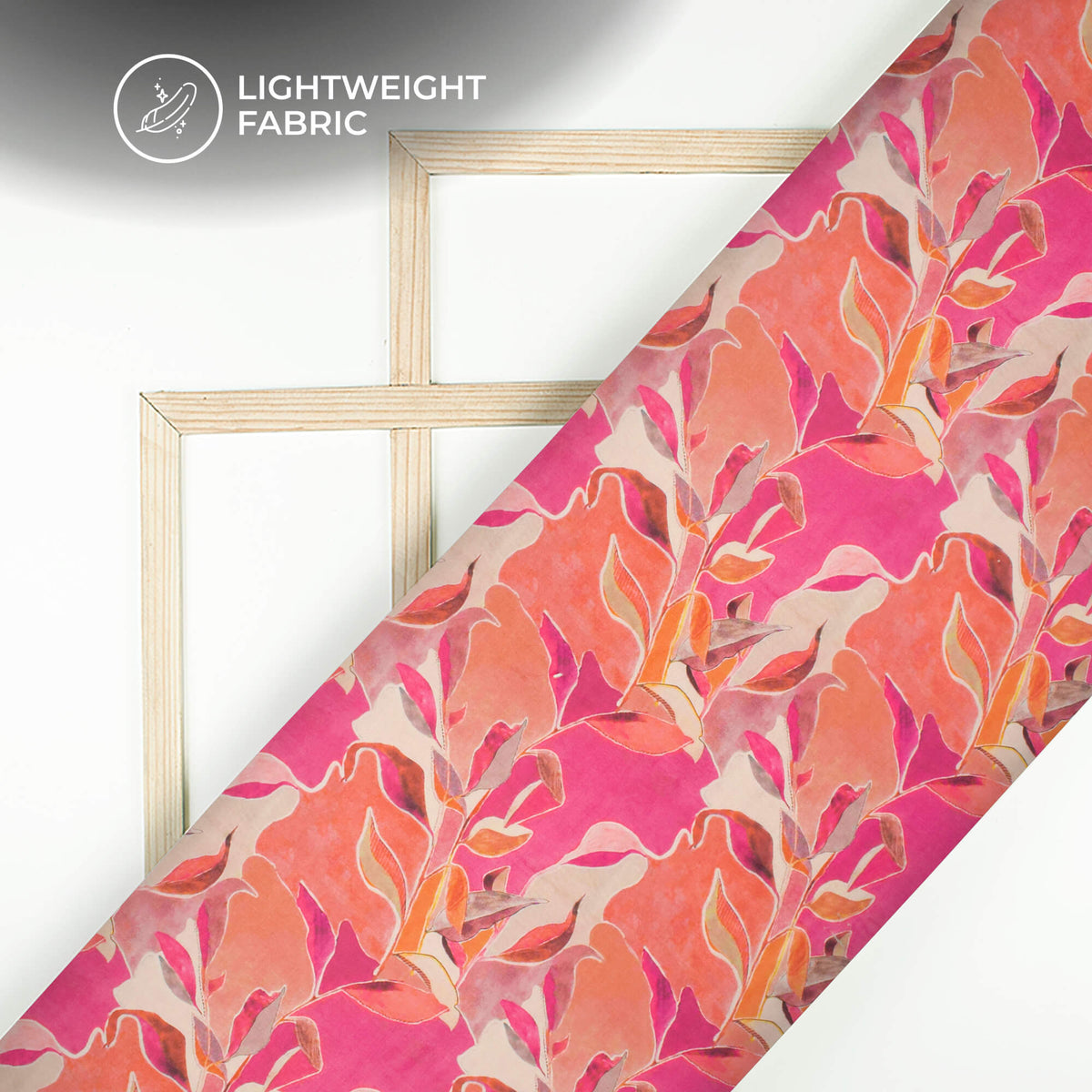 Beautiful Pink Leafage Digital Print Organza Satin Fabric