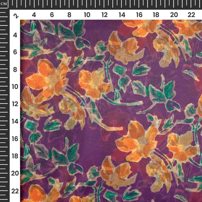 Classic Floral Digital Print Organza Satin Fabric