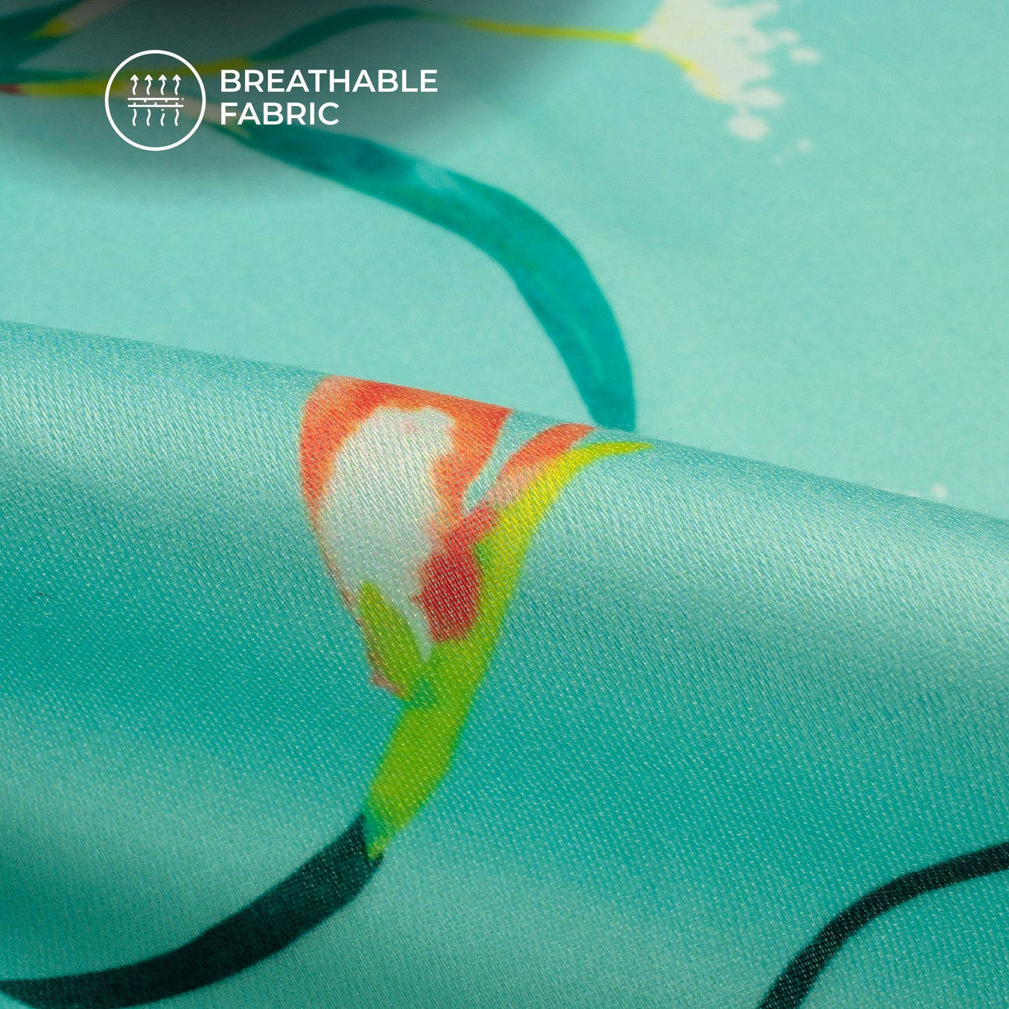 Sea Green Leaf Digital Print Poly Glazed Cotton Fabric