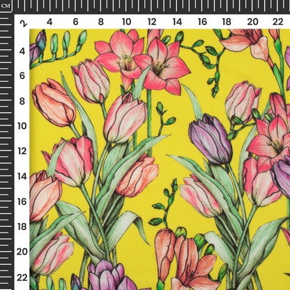 Vintage Floral Digital Print Poly Glazed Cotton Fabric