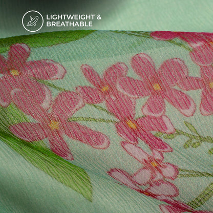 Dazzling Pink Floral Digital Print Bemberg Chiffon Fabric