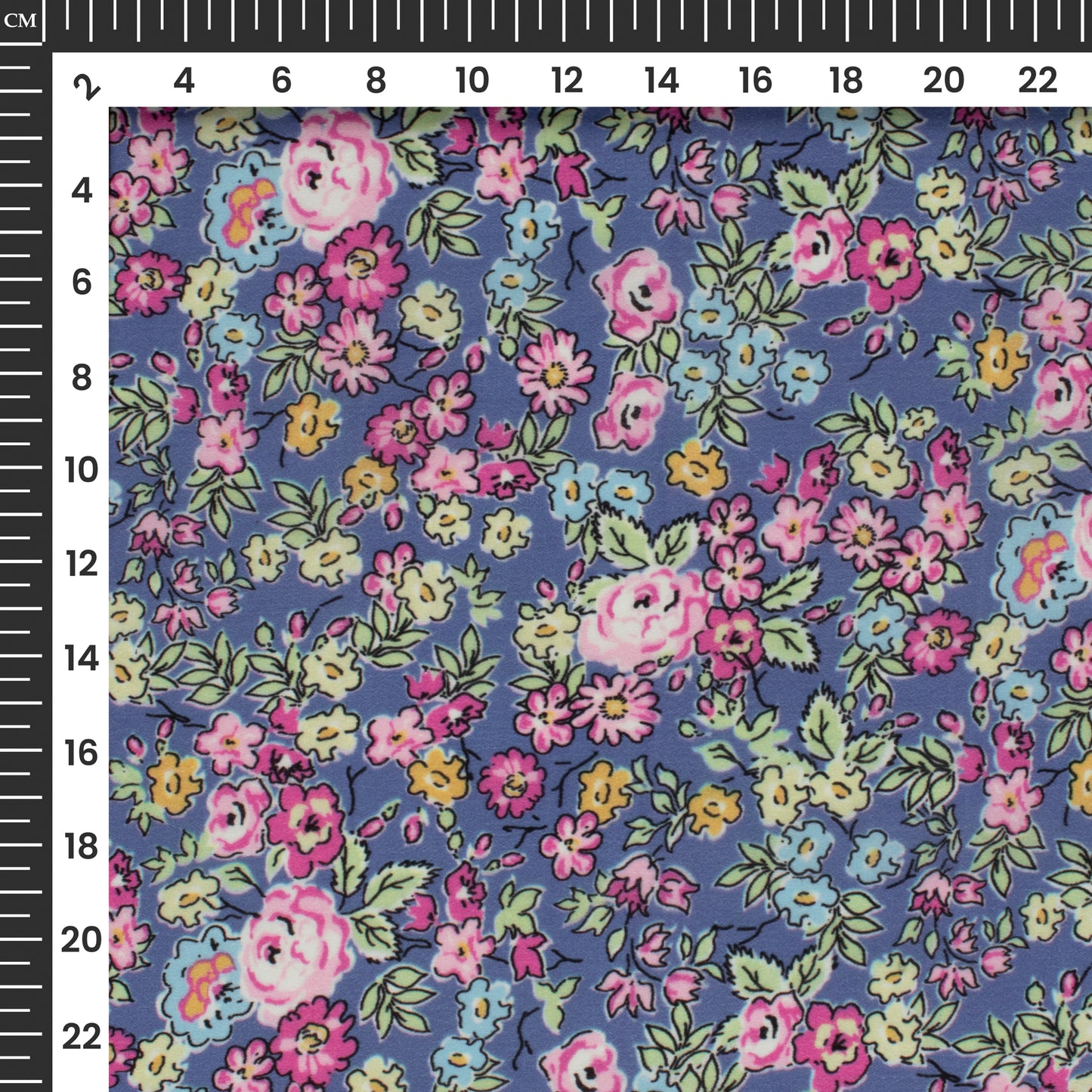 Taffy Pink And Blue Floral Digital Print Viscose Natural Crepe Fabric