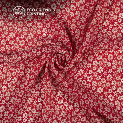 Attractive White Floral Digital Print Viscose Natural Crepe Fabric