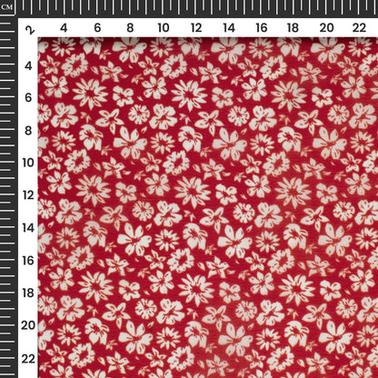 Attractive White Floral Digital Print Viscose Natural Crepe Fabric