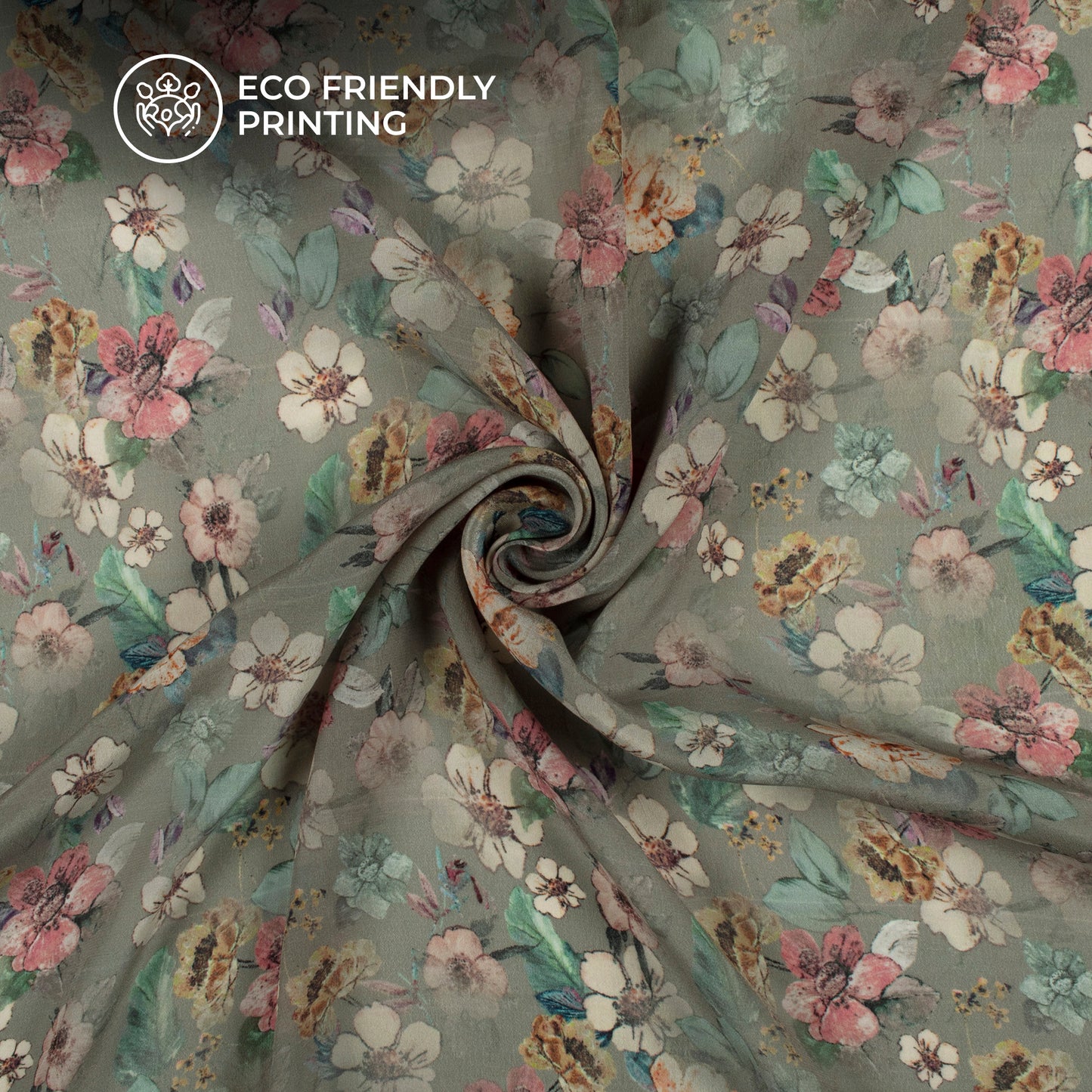 Pleasing Floral Digital Print Viscose Natural Crepe Fabric
