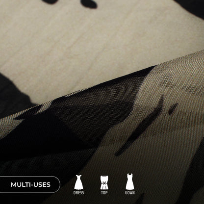 Black Leafage Digital Print Pure Organza Fabric