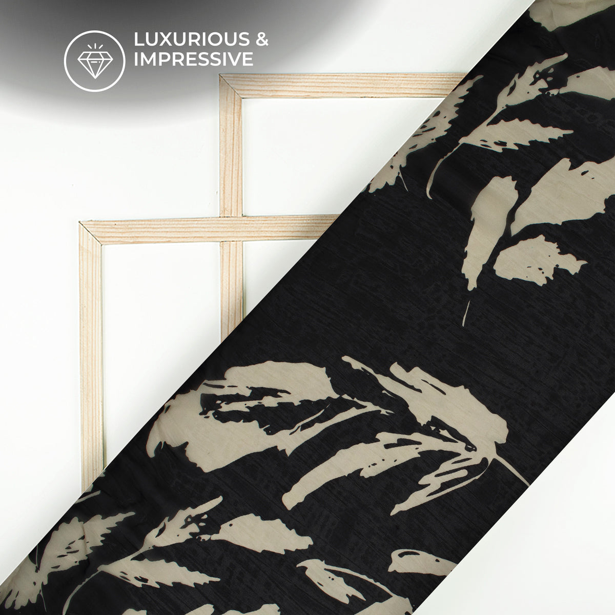 Black Leafage Digital Print Pure Organza Fabric