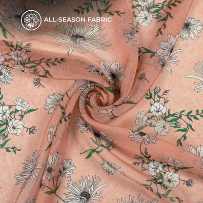 Classy White Floral Digital Print Pure Organza Fabric