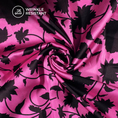 Stylish Pink Floral Digital Print Japan Satin Fabric