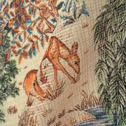 Green And Cream Madhuvanii Printed Kota Doria Fabric