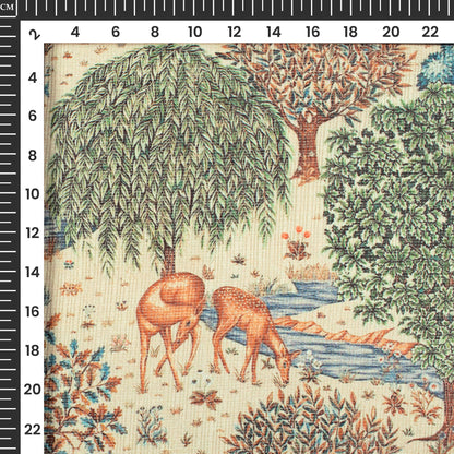 Green And Cream Madhuvanii Printed Kota Doria Fabric