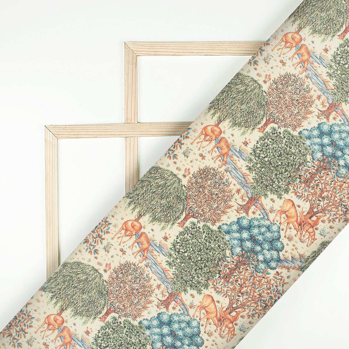 Green And Cream Madhuvanii Printed Kota Doria Fabric