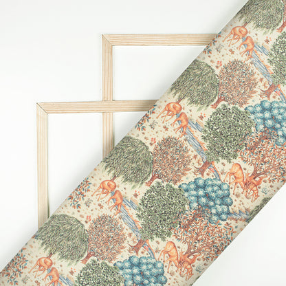 Green And Cream Madhuvanii Printed Kota Doria Fabric