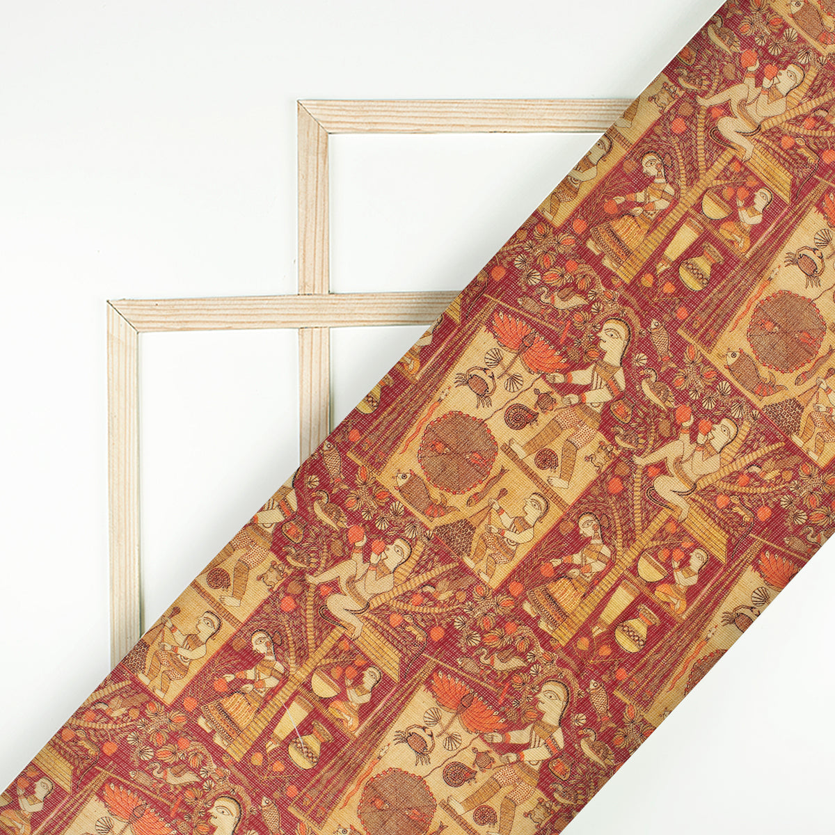 Maroon Madhuvanii Printed Kota Doria Fabric