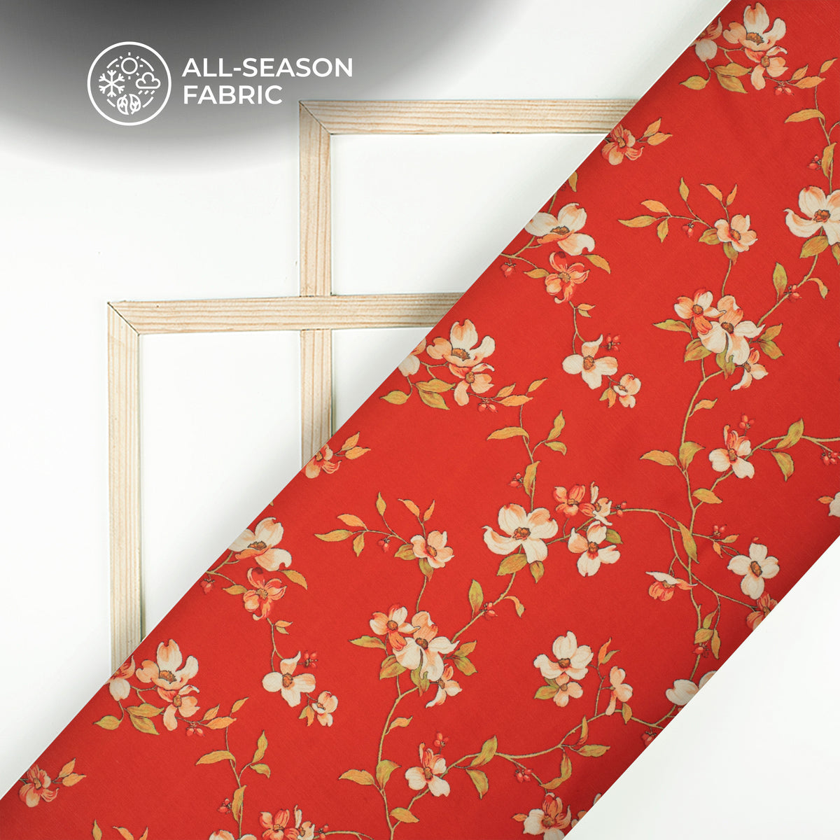 Trendy Red Floral Digital Print Chiffon Satin Fabric