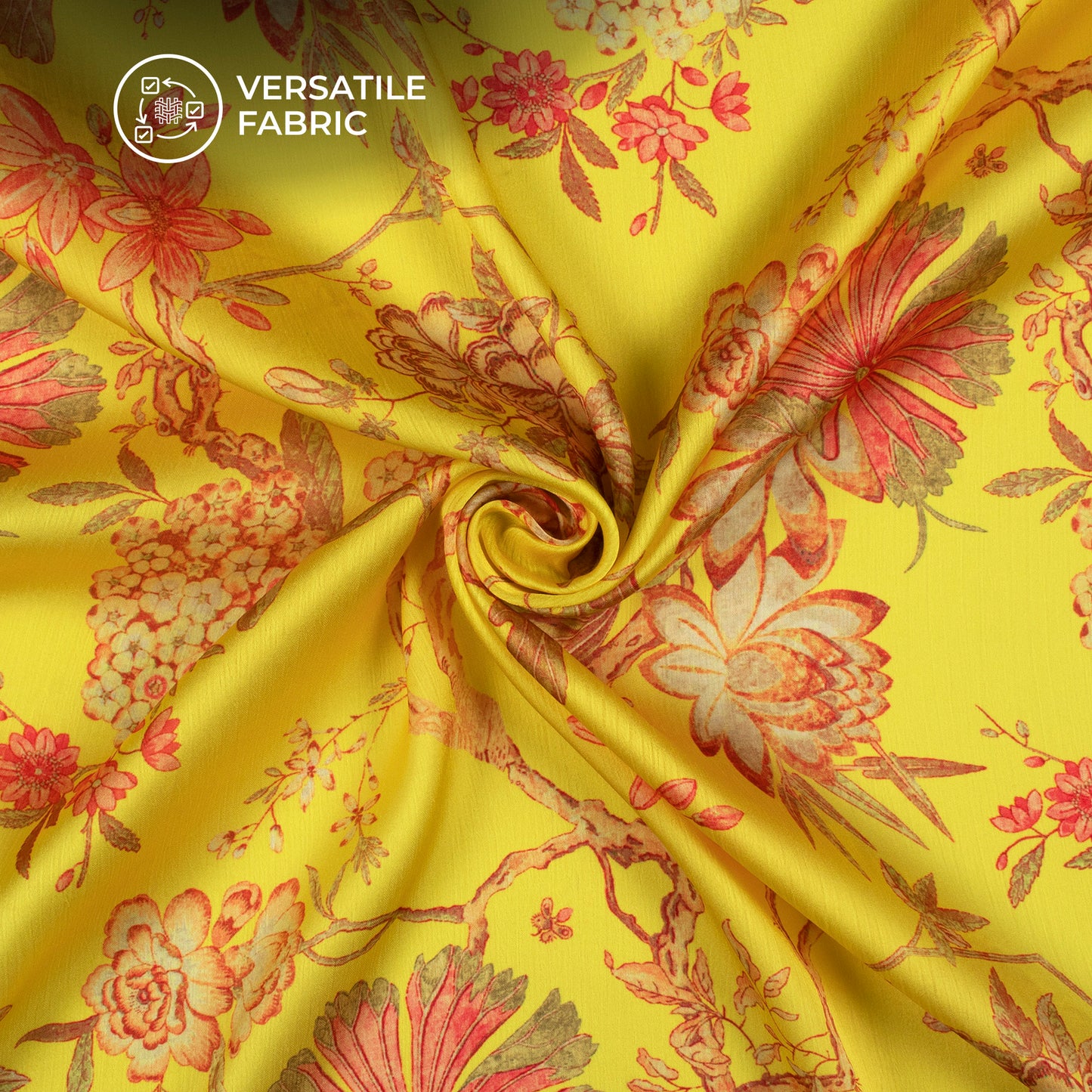 Attractive Yellow Floral Digital Print Chiffon Satin Fabric