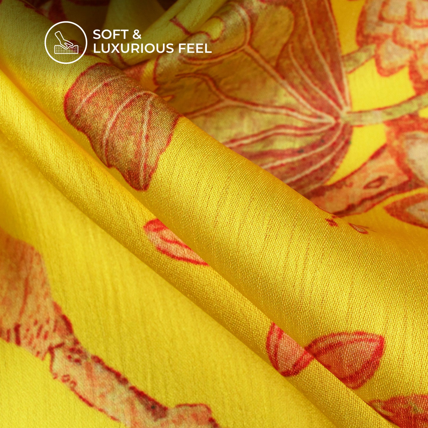 Attractive Yellow Floral Digital Print Chiffon Satin Fabric