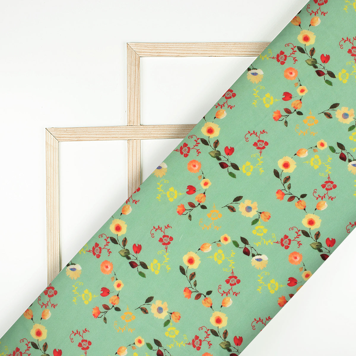Pistachio Floral Digital Print Moss Crepe Fabric