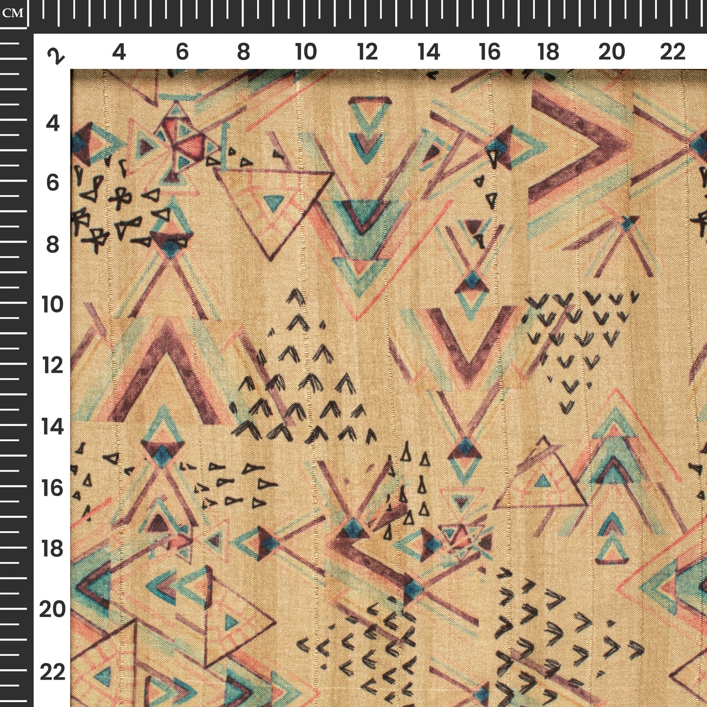 Frost Blue Geometric Digital Print Art Tusser Silk Fabric