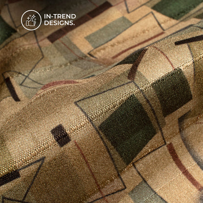 Stylish Green Geometric Digital Print Art Tusser Silk Fabric