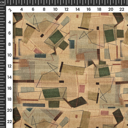 Stylish Green Geometric Digital Print Art Tusser Silk Fabric