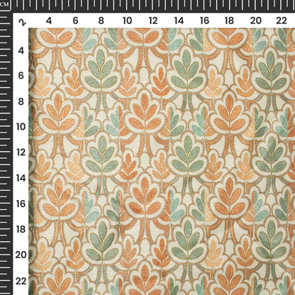 Rust Orange And Green Leaf Digital Print Crepe Silk Fabric