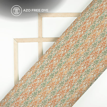 Rust Orange And Green Leaf Digital Print Crepe Silk Fabric